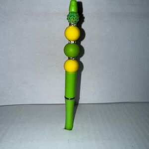 Handmade Beaded Pen- Vibrant Green and Yellow colored silicone and resin beads